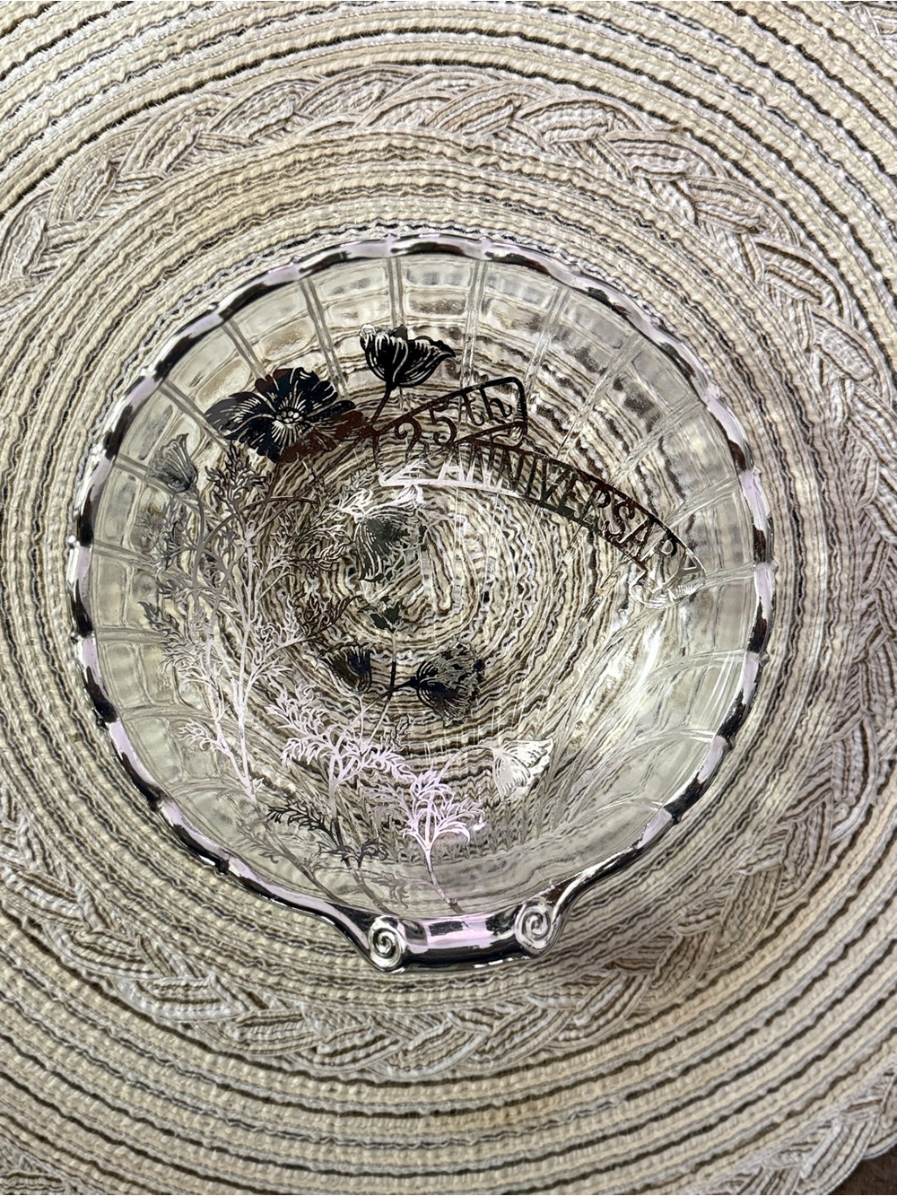 Sterling Silver Glass 25th Anniversary Shell Dish